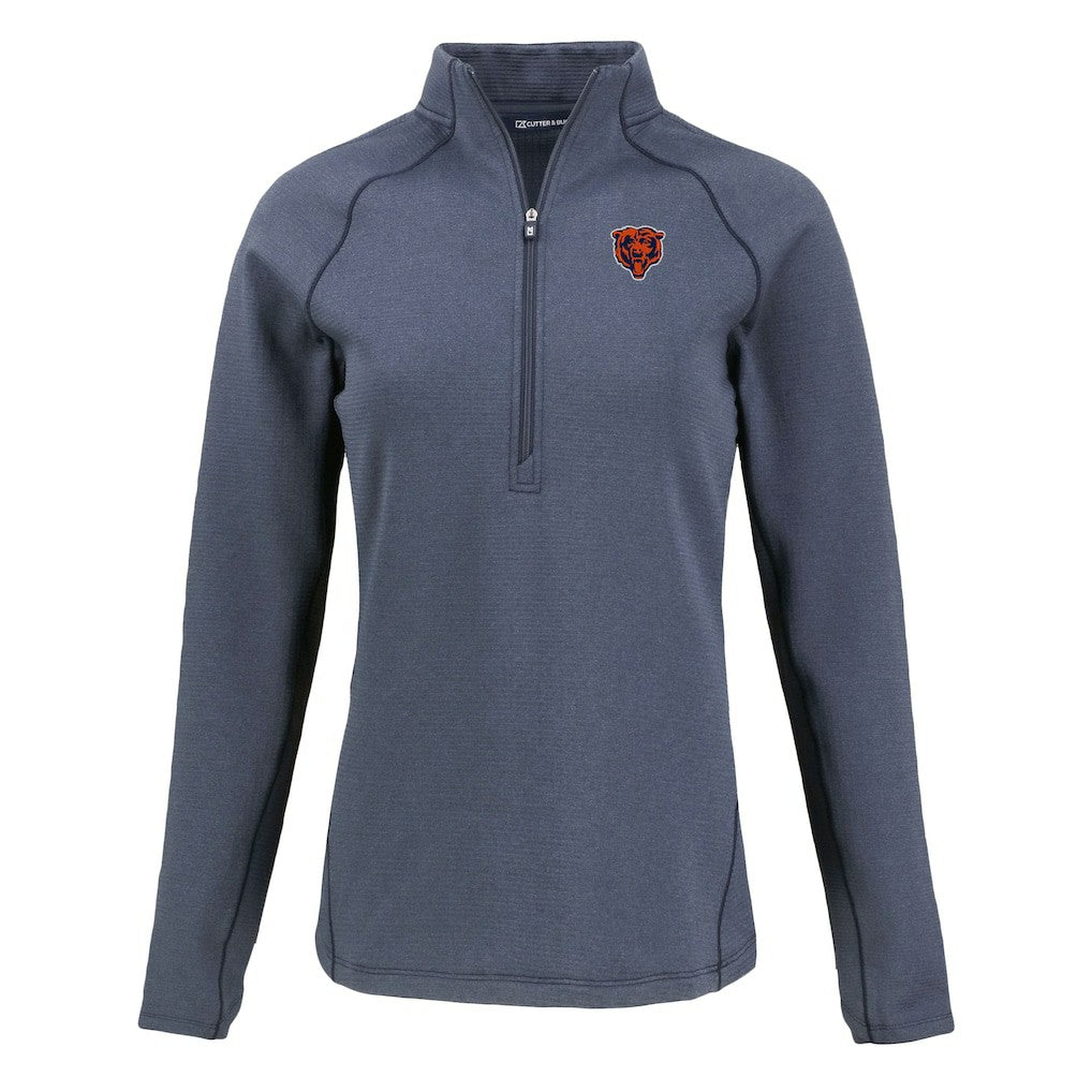Chicago Bears Cutter & Buck Women's Peshastin Eco Fleece Recycled Tri-Blend Raglan Half-Zip Jacket Heather Navy