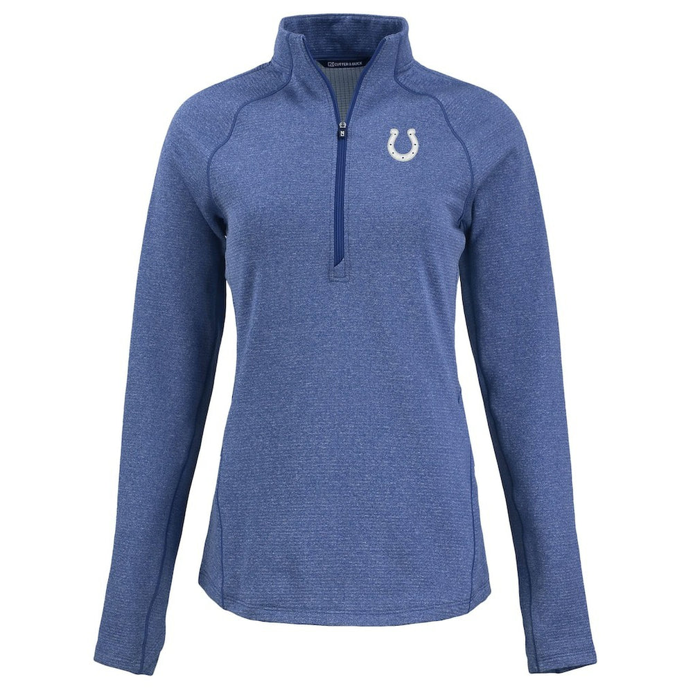 Indianapolis Colts Cutter & Buck Women's Peshastin Eco Fleece Recycled Tri-Blend Raglan Half-Zip Jacket Heather Royal
