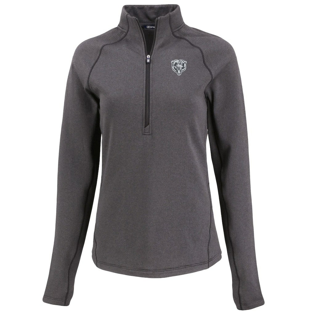 Chicago Bears Cutter & Buck Women's Peshastin Eco Fleece Recycled Tri-Blend Raglan Half-Zip Jacket Heather Black