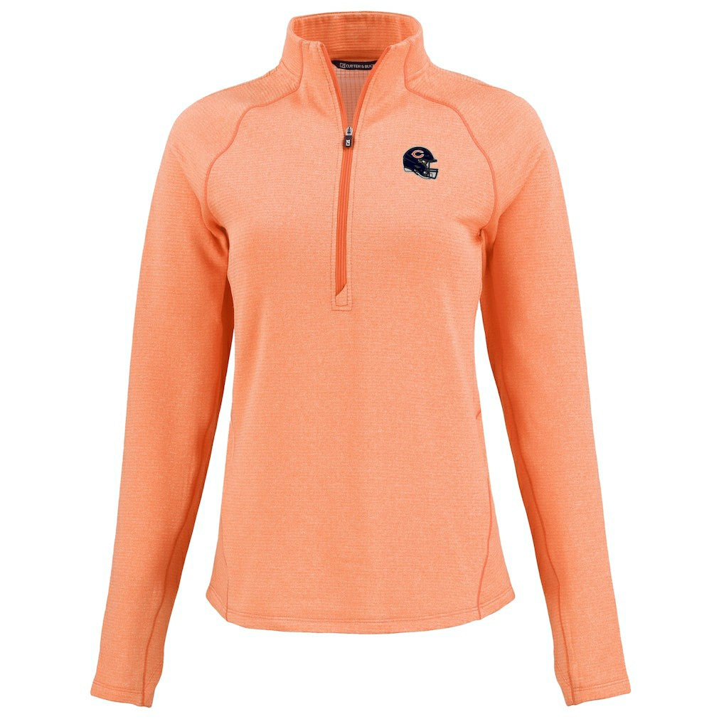 Chicago Bears Cutter & Buck Women's Peshastin Eco Fleece Recycled Tri-Blend Raglan Half-Zip Jacket Heather Orange
