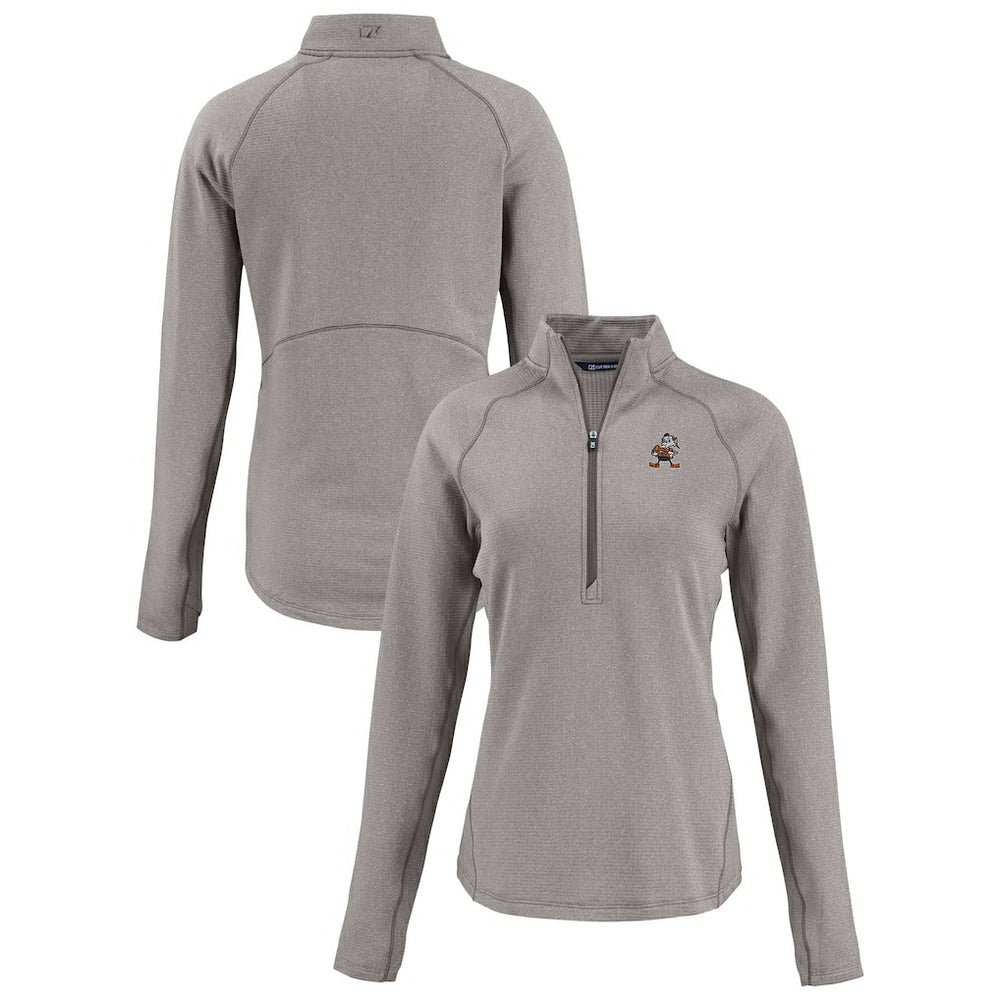Cleveland Browns Cutter & Buck Women's Peshastin Eco Fleece Recycled Tri-Blend Raglan Half-Zip Jacket Heather Gray