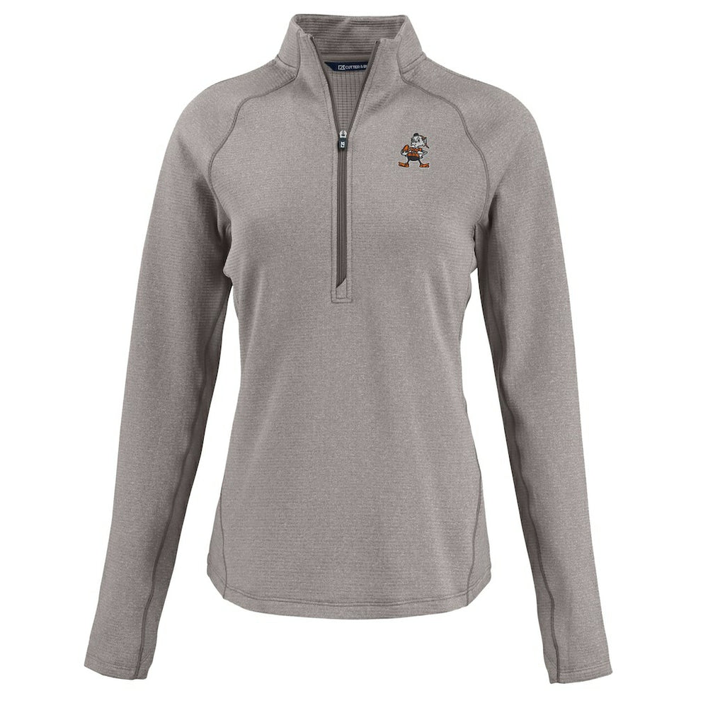 Cleveland Browns Cutter & Buck Women's Peshastin Eco Fleece Recycled Tri-Blend Raglan Half-Zip Jacket Heather Gray