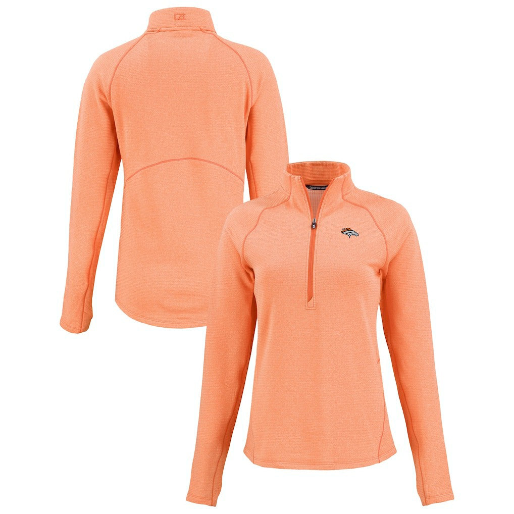 Denver Broncos Cutter & Buck Women's Peshastin Eco Fleece Recycled Tri-Blend Raglan Half-Zip Jacket Heather Orange