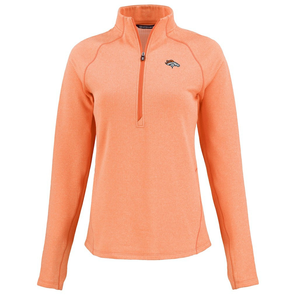 Denver Broncos Cutter & Buck Women's Peshastin Eco Fleece Recycled Tri-Blend Raglan Half-Zip Jacket Heather Orange