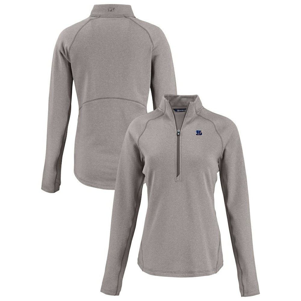 Cincinnati Bengals Cutter & Buck Women's Americana Peshastin Eco Fleece Recycled Tri-Blend Raglan Half-Zip Jacket Heather Gray