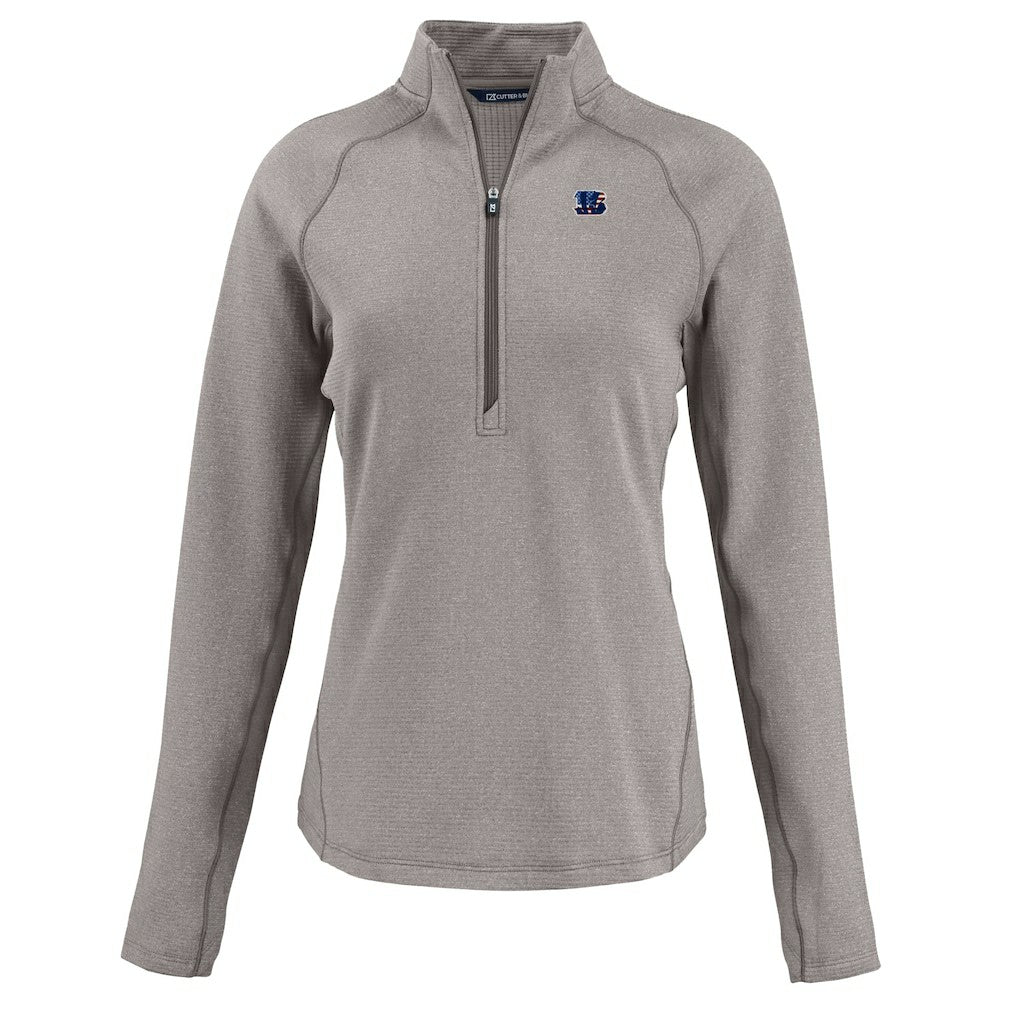 Cincinnati Bengals Cutter & Buck Women's Americana Peshastin Eco Fleece Recycled Tri-Blend Raglan Half-Zip Jacket Heather Gray
