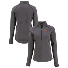 Cincinnati Bengals Cutter & Buck Women's Peshastin Eco Fleece Recycled Tri-Blend Raglan Half-Zip Jacket Heather Black