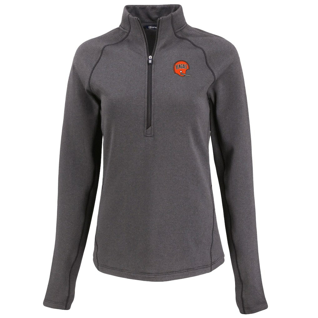 Cincinnati Bengals Cutter & Buck Women's Peshastin Eco Fleece Recycled Tri-Blend Raglan Half-Zip Jacket Heather Black