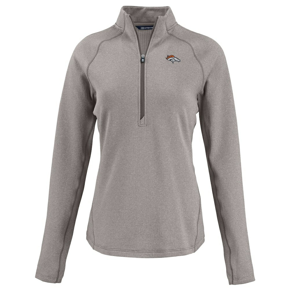 Denver Broncos Cutter & Buck Women's Peshastin Eco Fleece Recycled Tri-Blend Raglan Half-Zip Jacket Heather Gray