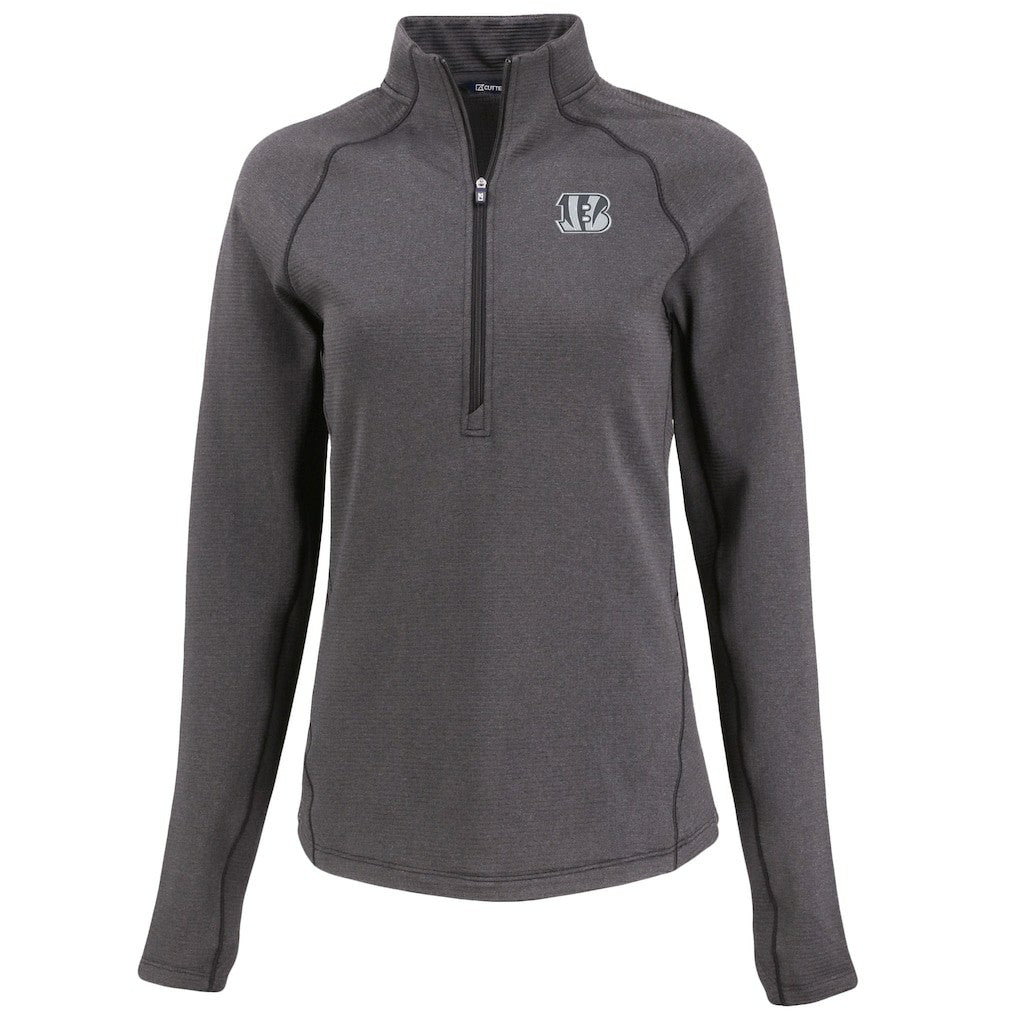 Cincinnati Bengals Cutter & Buck Women's Peshastin Eco Fleece Recycled Tri-Blend Raglan Half-Zip Jacket Heather Black