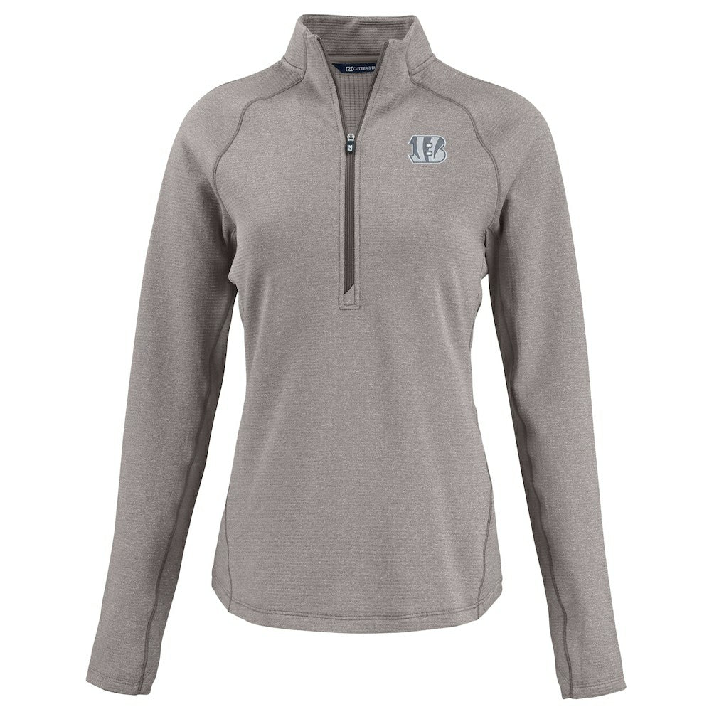 Cincinnati Bengals Cutter & Buck Women's Peshastin Eco Fleece Recycled Tri-Blend Raglan Half-Zip Jacket Heather Gray