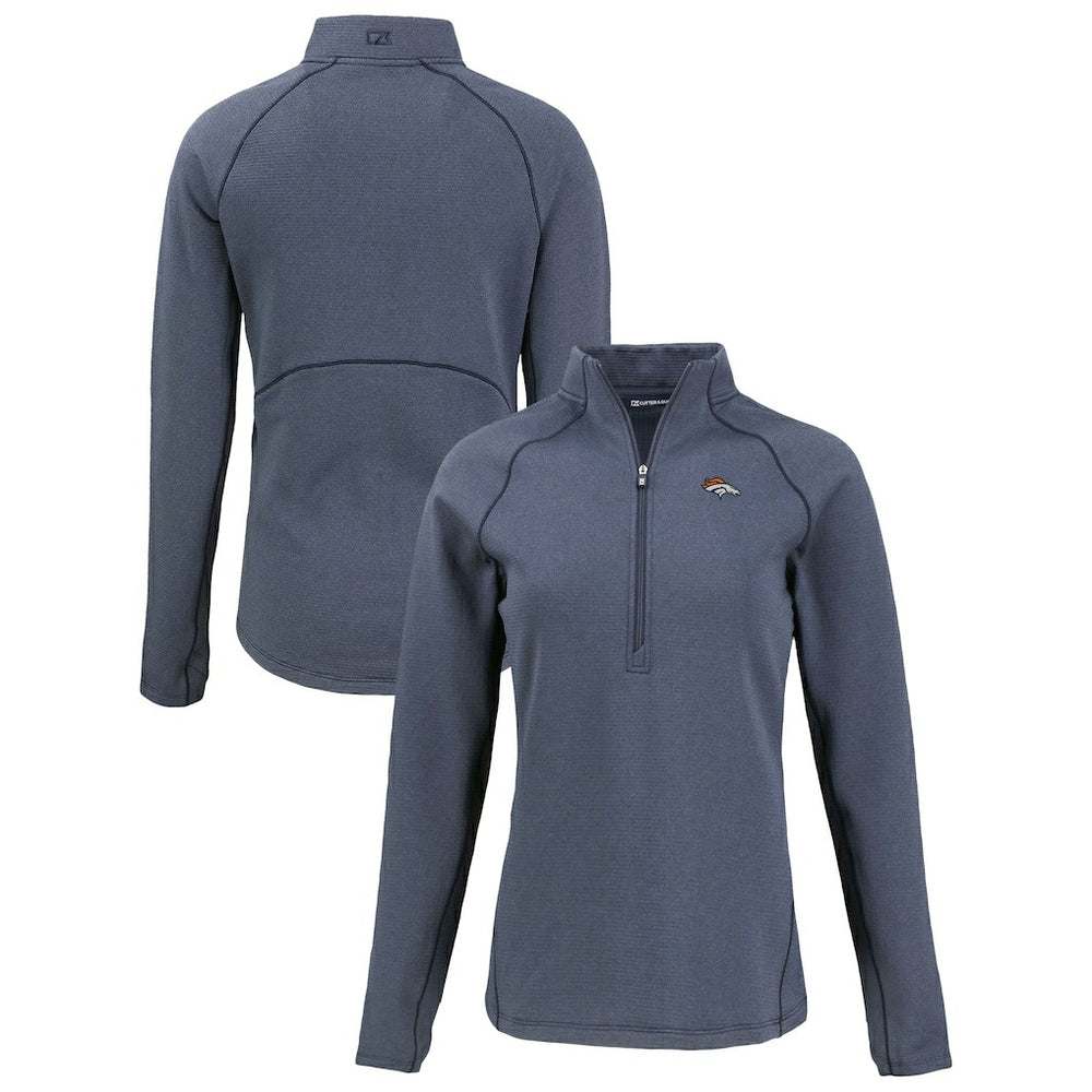 Denver Broncos Cutter & Buck Women's Peshastin Eco Fleece Recycled Tri-Blend Raglan Half-Zip Jacket Heather Navy