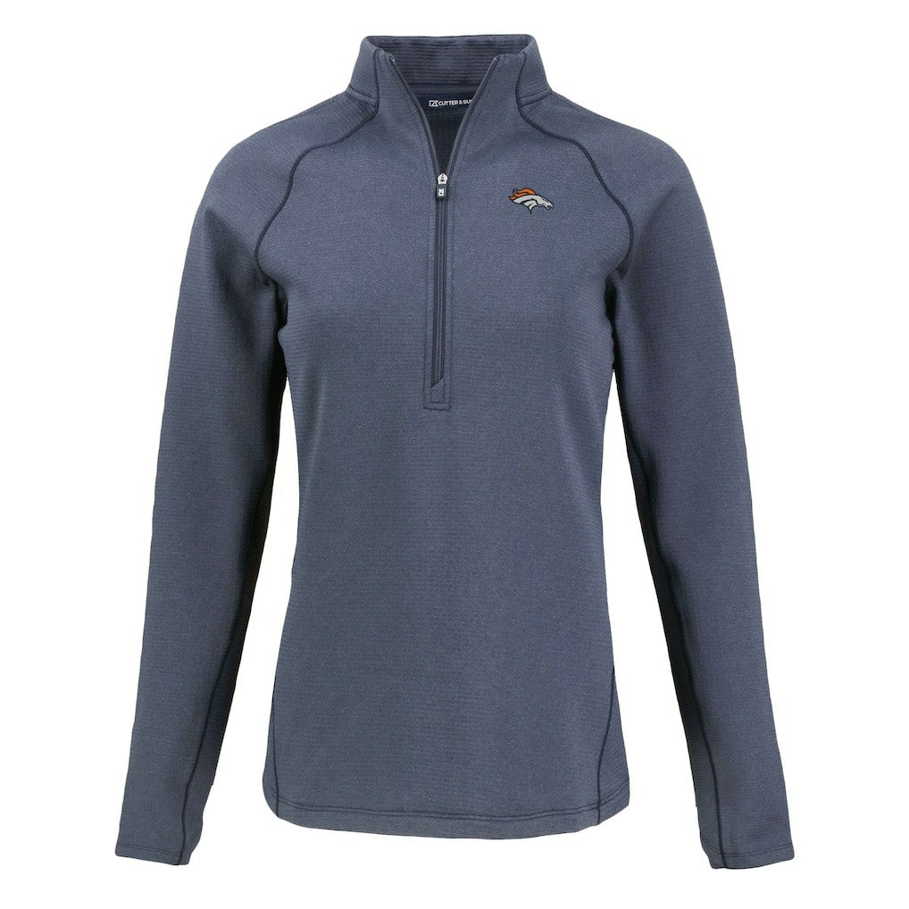 Denver Broncos Cutter & Buck Women's Peshastin Eco Fleece Recycled Tri-Blend Raglan Half-Zip Jacket Heather Navy