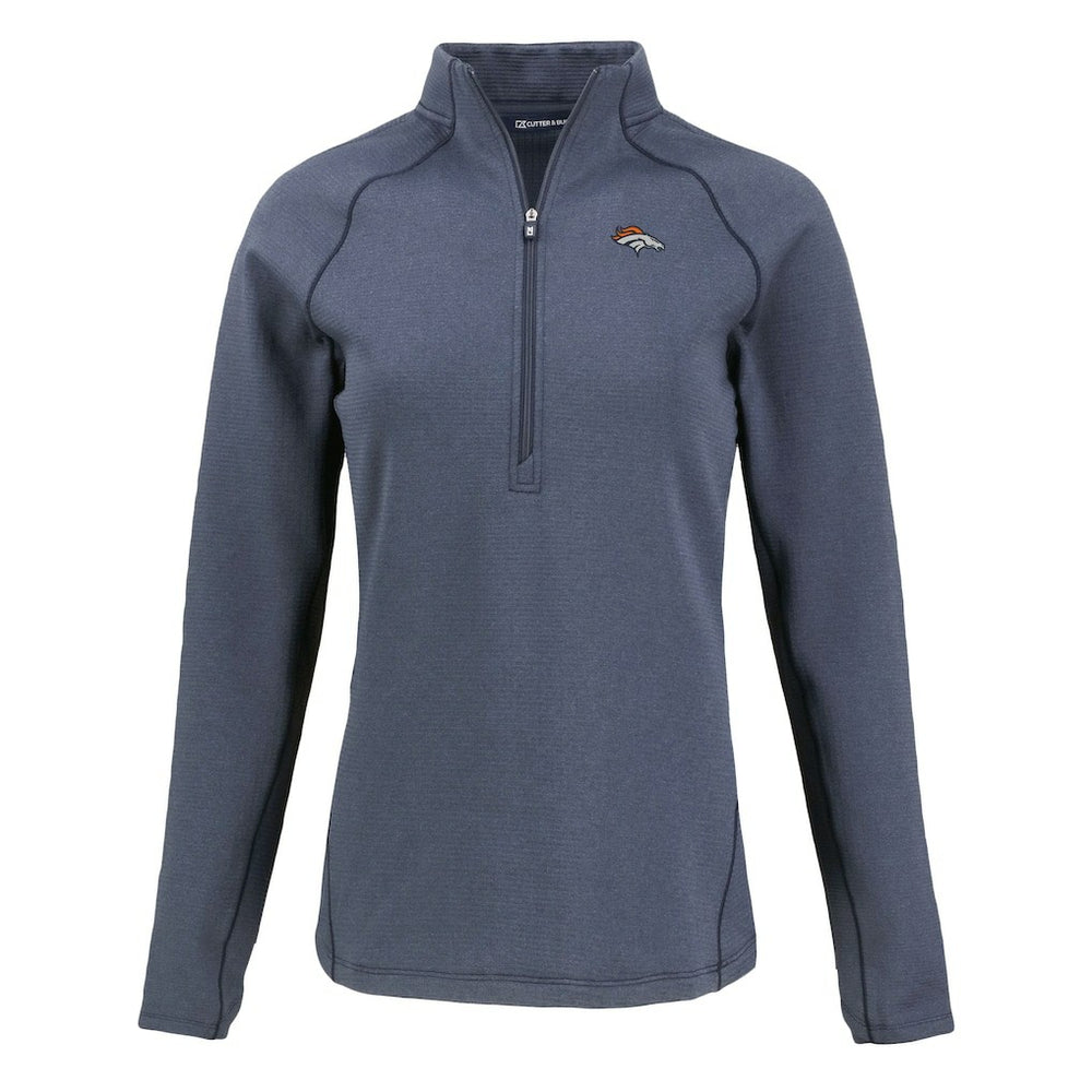 Denver Broncos Cutter & Buck Women's Peshastin Eco Fleece Recycled Tri-Blend Raglan Half-Zip Jacket Heather Navy
