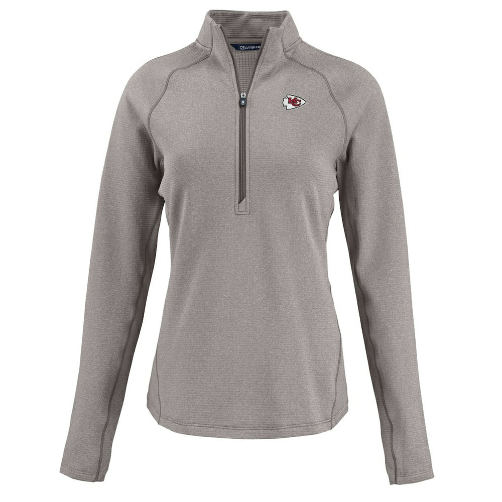 Kansas City Chiefs Cutter & Buck Women's Peshastin Eco Fleece Recycled Tri-Blend Raglan Half-Zip Jacket Heather Gray