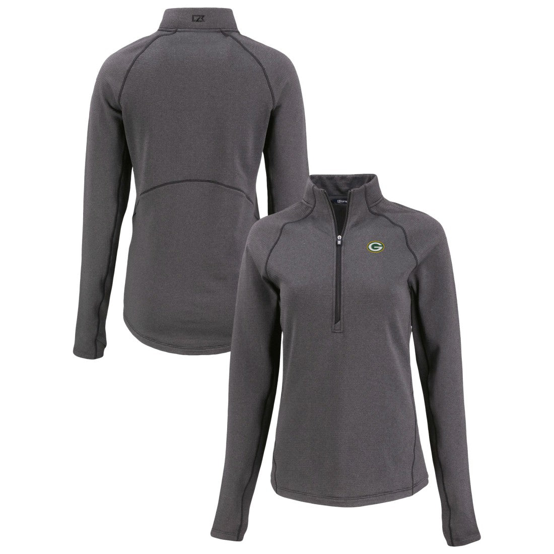 Green Bay Packers Cutter & Buck Women's Peshastin Eco Fleece Recycled Tri-Blend Raglan Half-Zip Jacket Heather Black