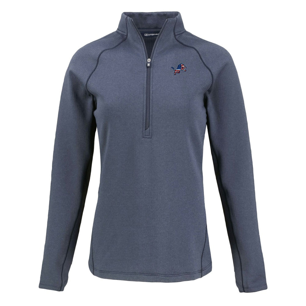 Detroit Lions Cutter & Buck Women's Americana Peshastin Eco Fleece Recycled Tri-Blend Raglan Half-Zip Jacket Heather Navy