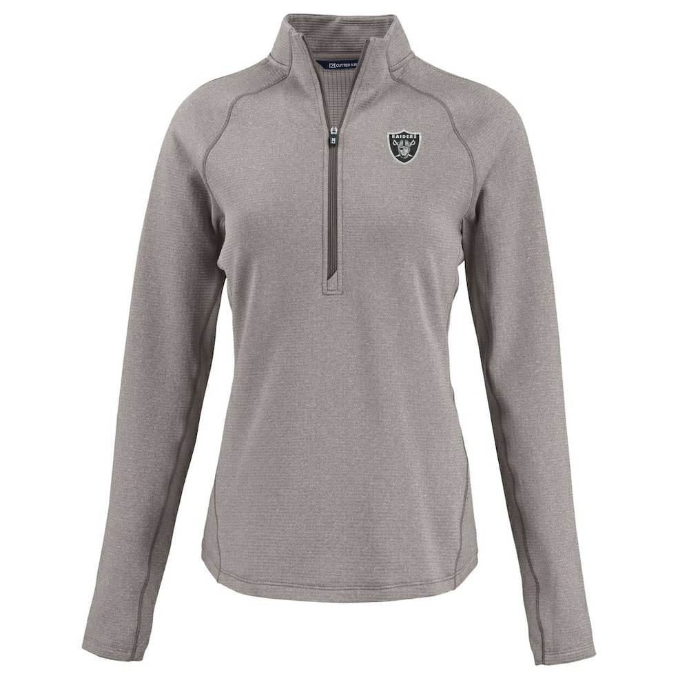 Las Vegas Raiders Cutter & Buck Women's Peshastin Eco Fleece Recycled Tri-Blend Raglan Half-Zip Jacket Heather Gray