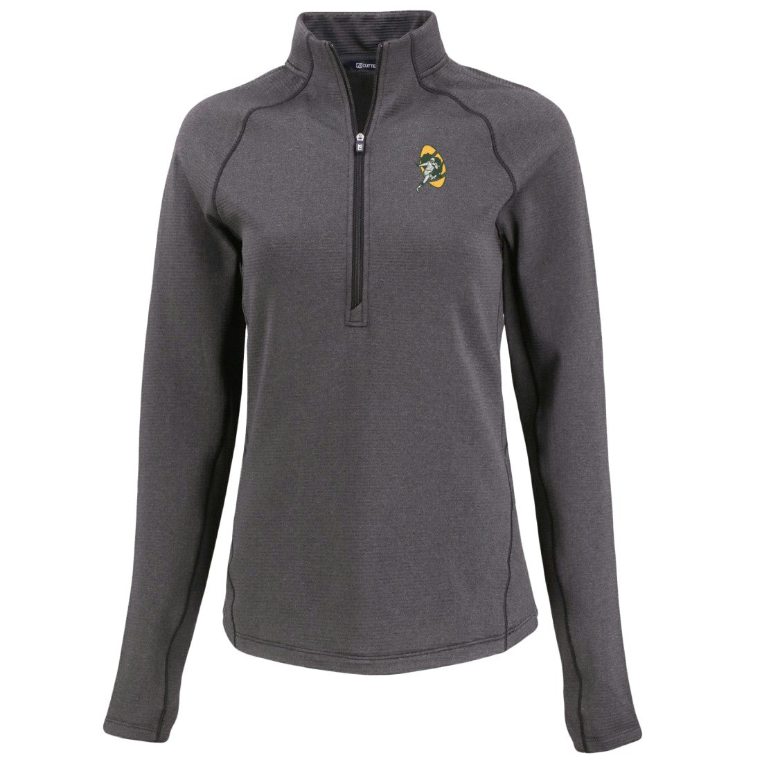 Green Bay Packers Cutter & Buck Women's Peshastin Eco Fleece Recycled Tri-Blend Raglan Half-Zip Jacket Heather Black