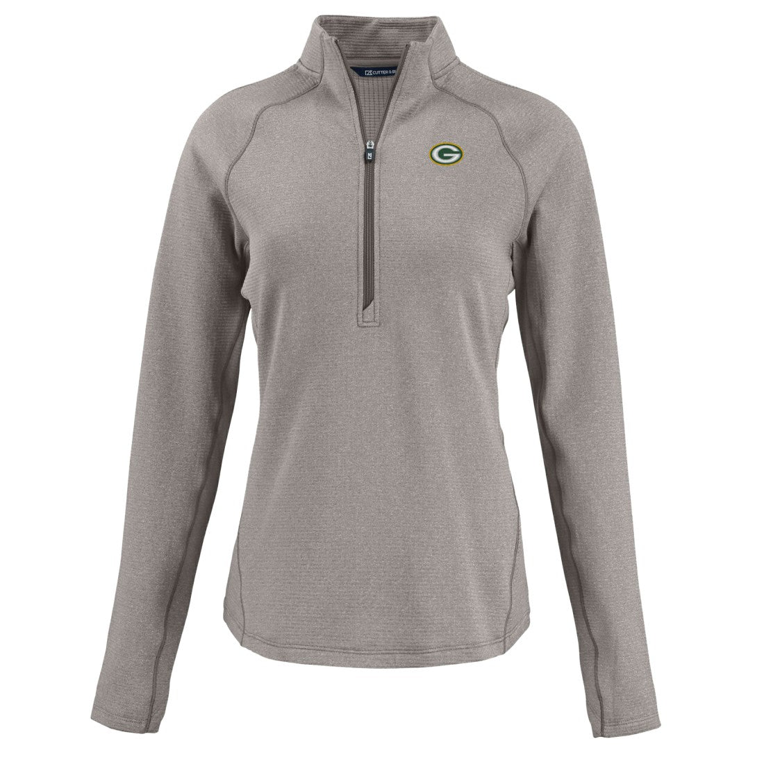 Green Bay Packers Cutter & Buck Women's Peshastin Eco Fleece Recycled Tri-Blend Raglan Half-Zip Jacket Heather Gray