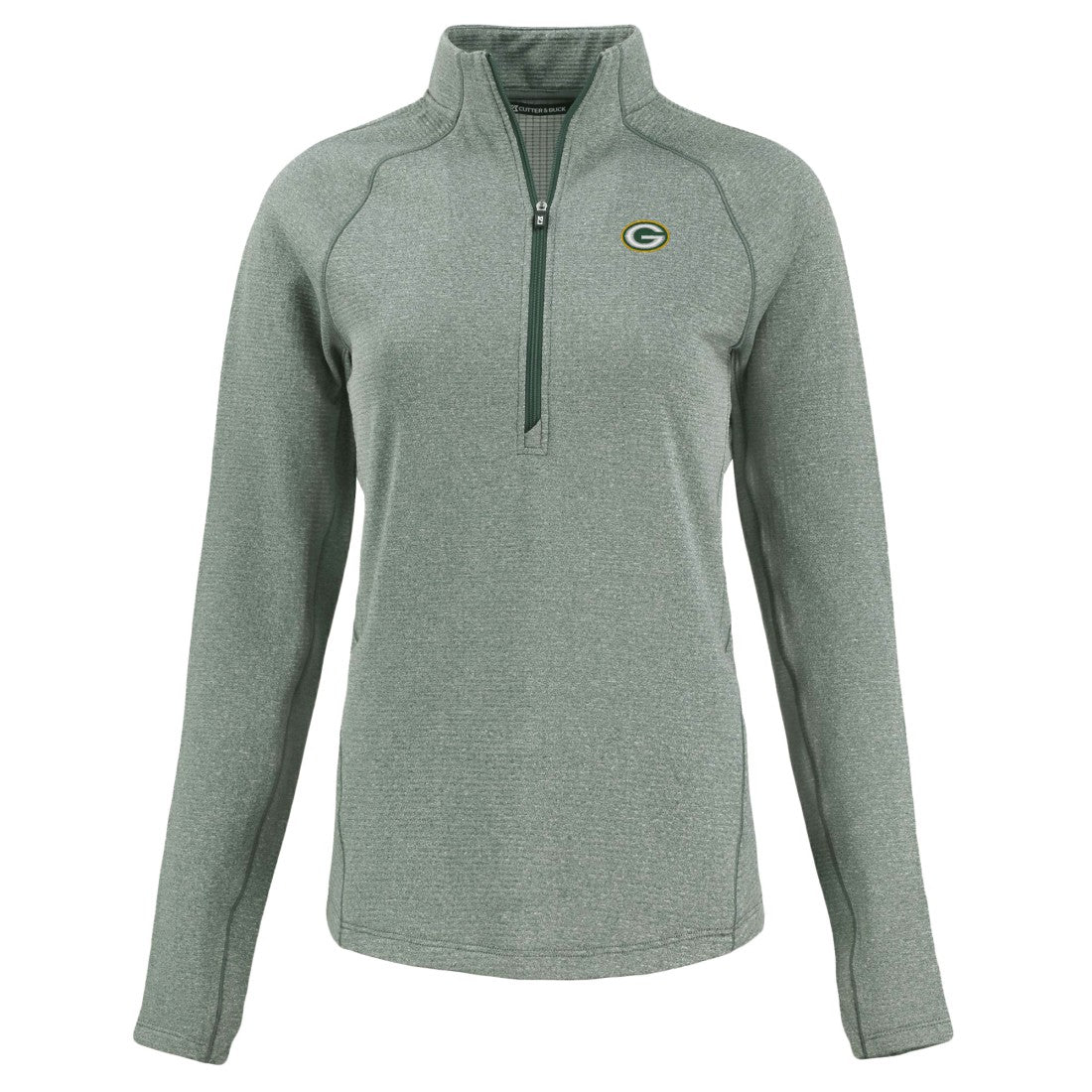 Green Bay Packers Cutter & Buck Women's Peshastin Eco Fleece Recycled Tri-Blend Raglan Half-Zip Jacket Heather Green