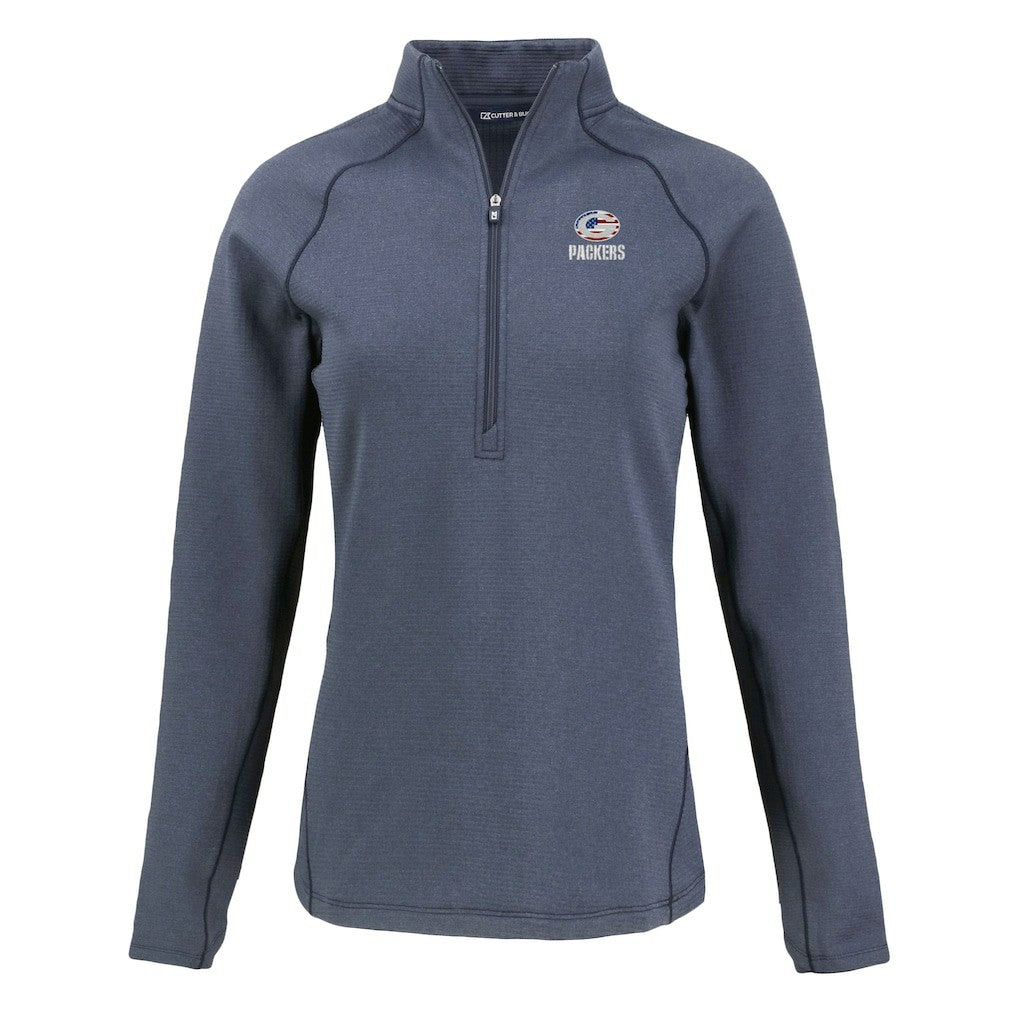 Green Bay Packers Cutter & Buck Women's Americana Peshastin Eco Fleece Recycled Tri-Blend Raglan Half-Zip Jacket Heather Navy