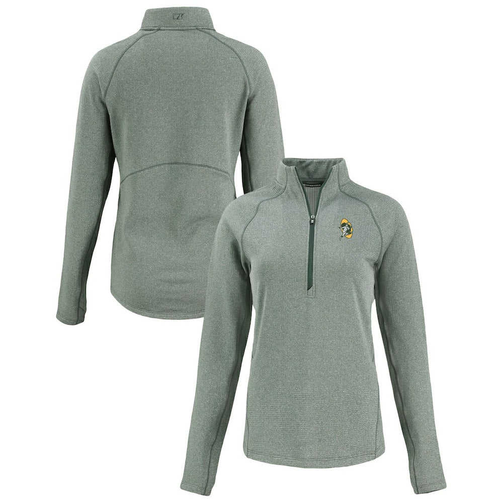 Green Bay Packers Cutter & Buck Women's Peshastin Eco Fleece Recycled Tri-Blend Raglan Half-Zip Jacket Heather Green