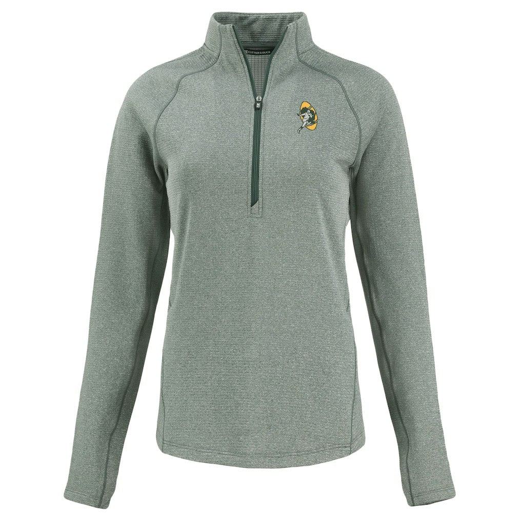 Green Bay Packers Cutter & Buck Women's Peshastin Eco Fleece Recycled Tri-Blend Raglan Half-Zip Jacket Heather Green