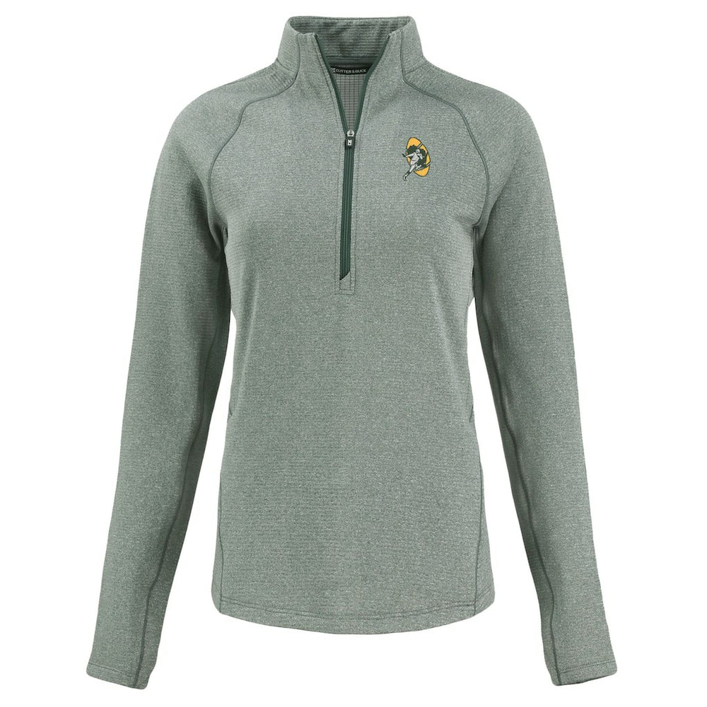 Green Bay Packers Cutter & Buck Women's Peshastin Eco Fleece Recycled Tri-Blend Raglan Half-Zip Jacket Heather Green
