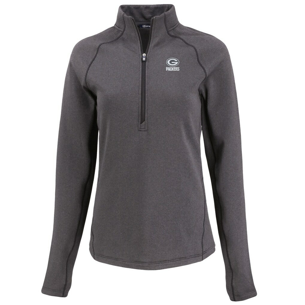 Green Bay Packers Cutter & Buck Women's Peshastin Eco Fleece Recycled Tri-Blend Raglan Half-Zip Jacket Heather Black