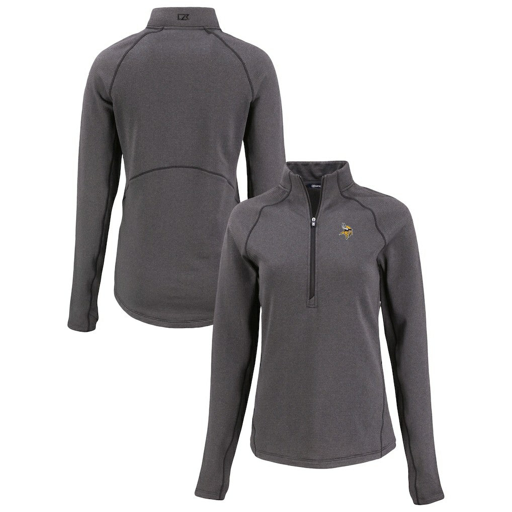 Minnesota Vikings Cutter & Buck Women's Peshastin Eco Fleece Recycled Tri-Blend Raglan Half-Zip Jacket Heather Black
