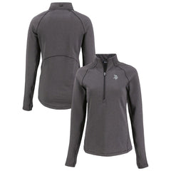Minnesota Vikings Cutter & Buck Women's Peshastin Eco Fleece Recycled Tri-Blend Raglan Half-Zip Jacket Heather Black