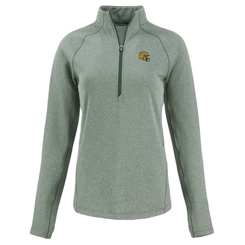 Green Bay Packers Cutter & Buck Women's Peshastin Eco Fleece Recycled Tri-Blend Raglan Half-Zip Jacket Heather Green