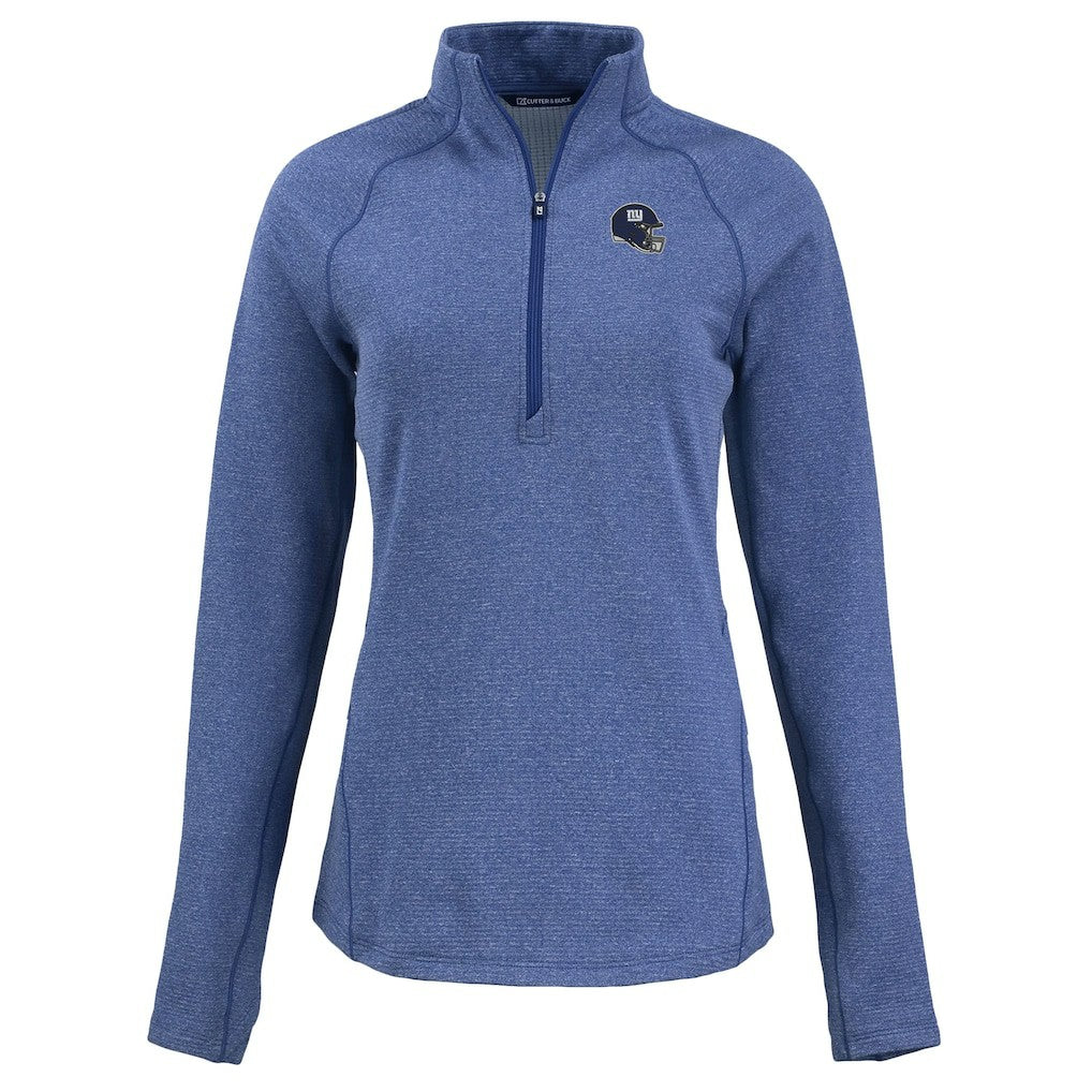 New York Giants Cutter & Buck Women's Peshastin Eco Fleece Recycled Tri-Blend Raglan Half-Zip Jacket Heather Royal