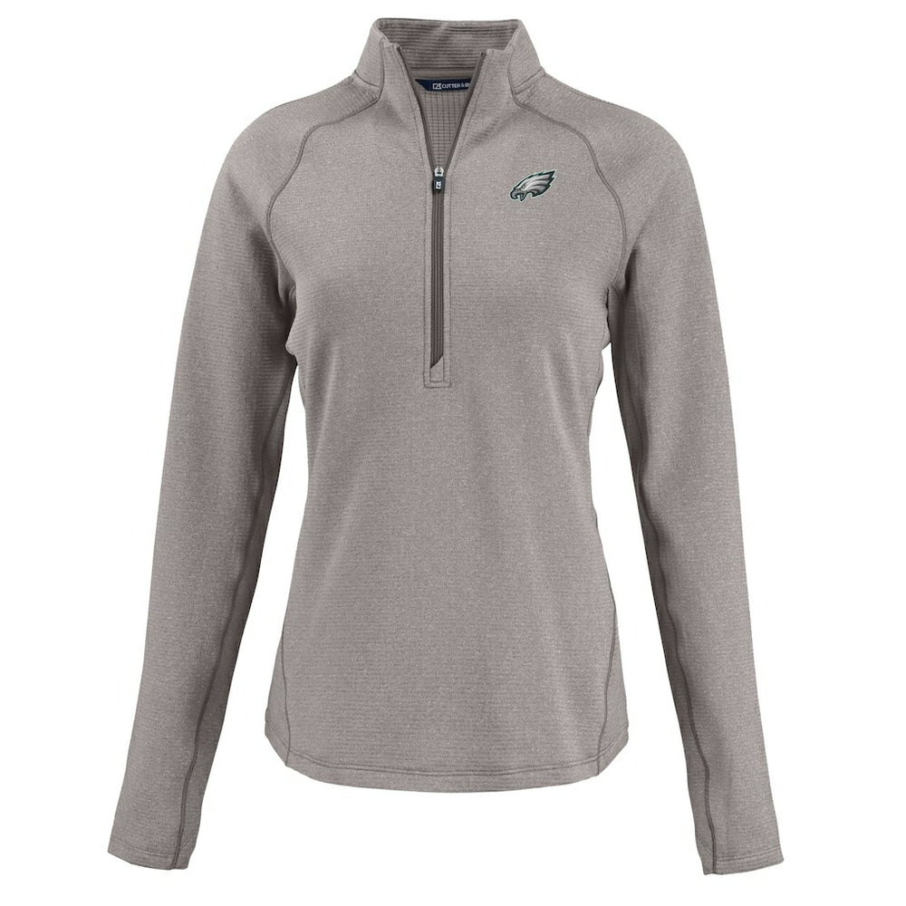 Philadelphia Eagles Cutter & Buck Women's Peshastin Eco Fleece Recycled Tri-Blend Raglan Half-Zip Jacket Heather Gray