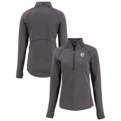 Pittsburgh Steelers Cutter & Buck Women's Peshastin Eco Fleece Recycled Tri-Blend Raglan Half-Zip Jacket Heather Black