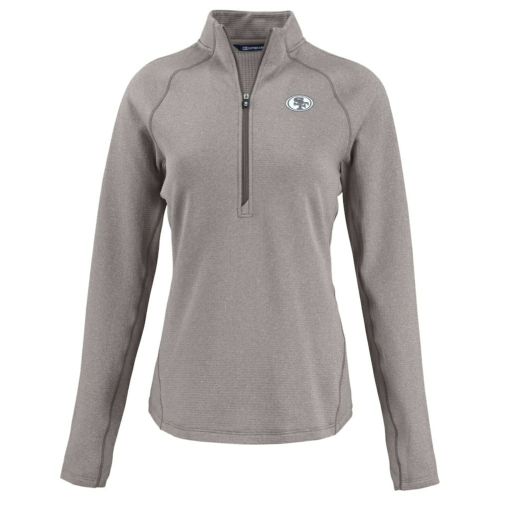 San Francisco 49ers Cutter & Buck Women's Peshastin Eco Fleece Recycled Tri-Blend Raglan Half-Zip Jacket Heather Gray