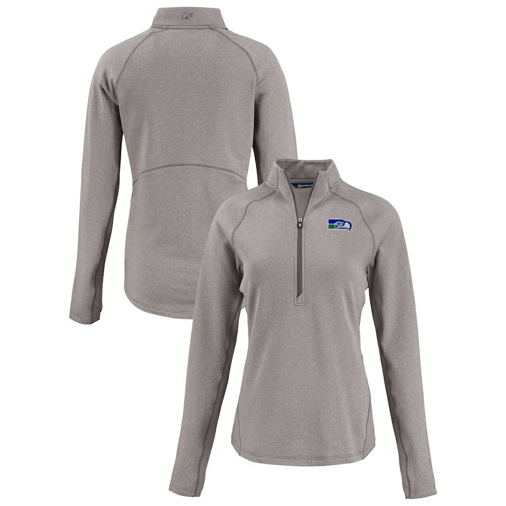 Seattle Seahawks Cutter & Buck Women's Peshastin Eco Fleece Recycled Tri-Blend Raglan Half-Zip Jacket Heather Gray