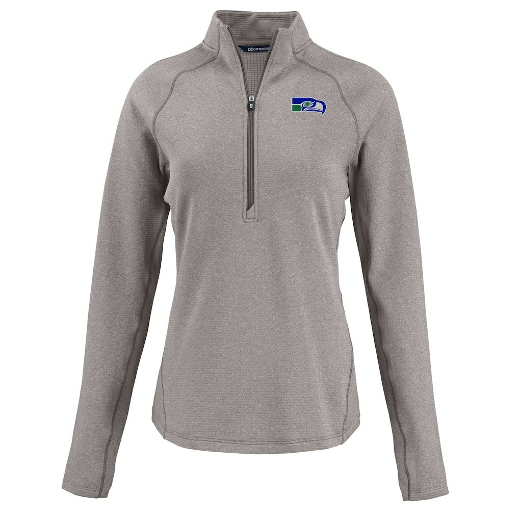 Seattle Seahawks Cutter & Buck Women's Peshastin Eco Fleece Recycled Tri-Blend Raglan Half-Zip Jacket Heather Gray