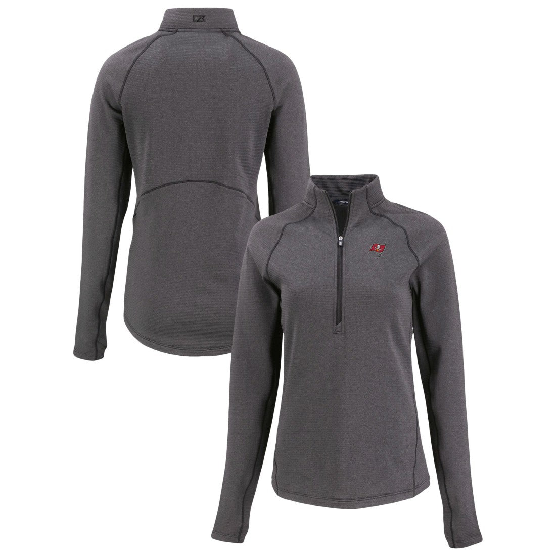 Tampa Bay Buccaneers Cutter & Buck Women's Peshastin Eco Fleece Recycled Tri-Blend Raglan Half-Zip Jacket Heather Black