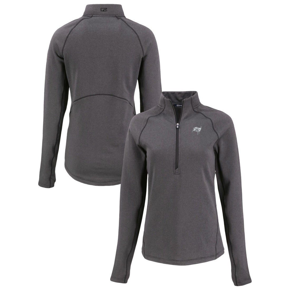 Tampa Bay Buccaneers Cutter & Buck Women's Peshastin Eco Fleece Recycled Tri-Blend Raglan Half-Zip Jacket Heather Black