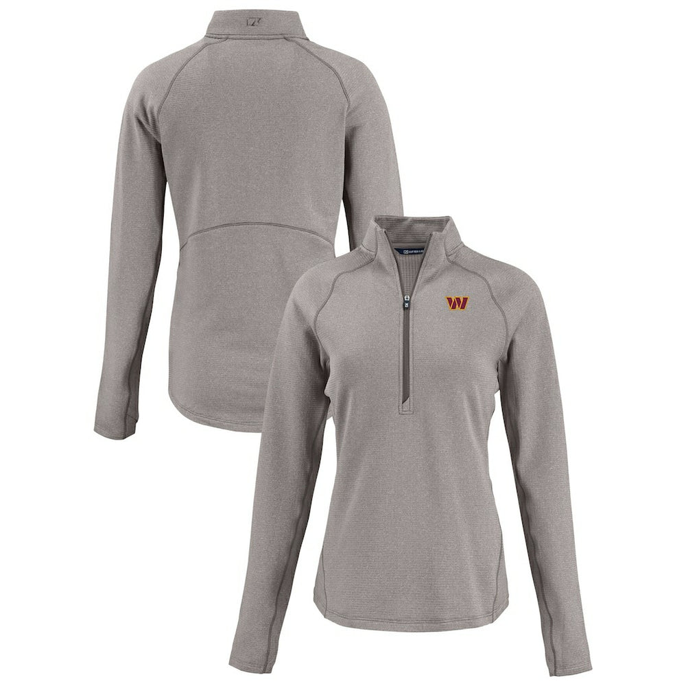 Washington Commanders Cutter & Buck Women's Peshastin Eco Fleece Recycled Tri-Blend Raglan Half-Zip Jacket Heather Gray