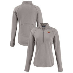 Washington Commanders Cutter & Buck Women's Peshastin Eco Fleece Recycled Tri-Blend Raglan Half-Zip Jacket Heather Gray