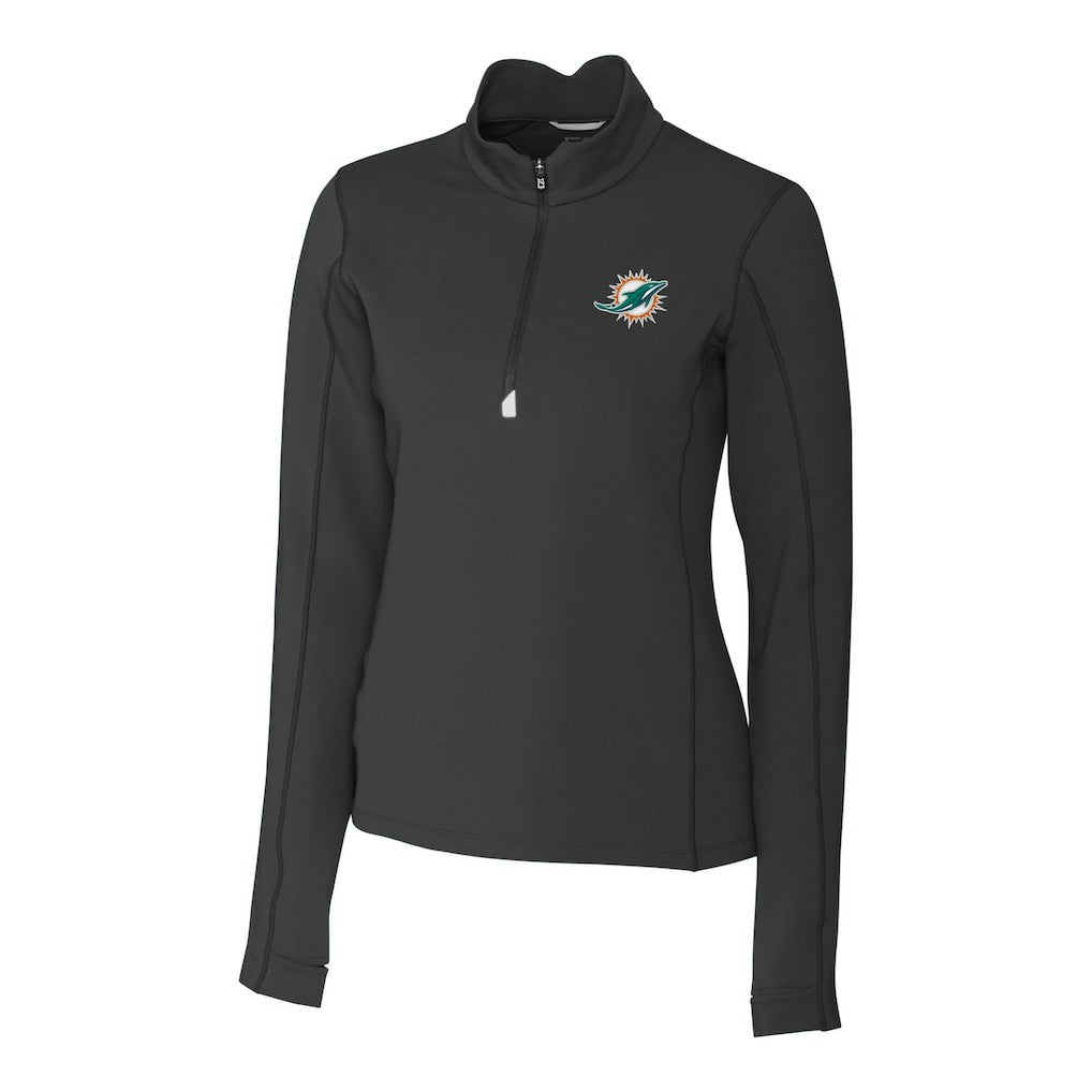 Miami Dolphins Cutter & Buck Women's Traverse Stretch Quarter-Zip Pullover Top Black