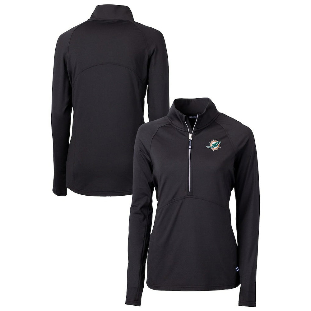 Miami Dolphins Cutter & Buck Women's DryTec Adapt Eco Knit Stretch Recycled Raglan Half-Zip Top Black