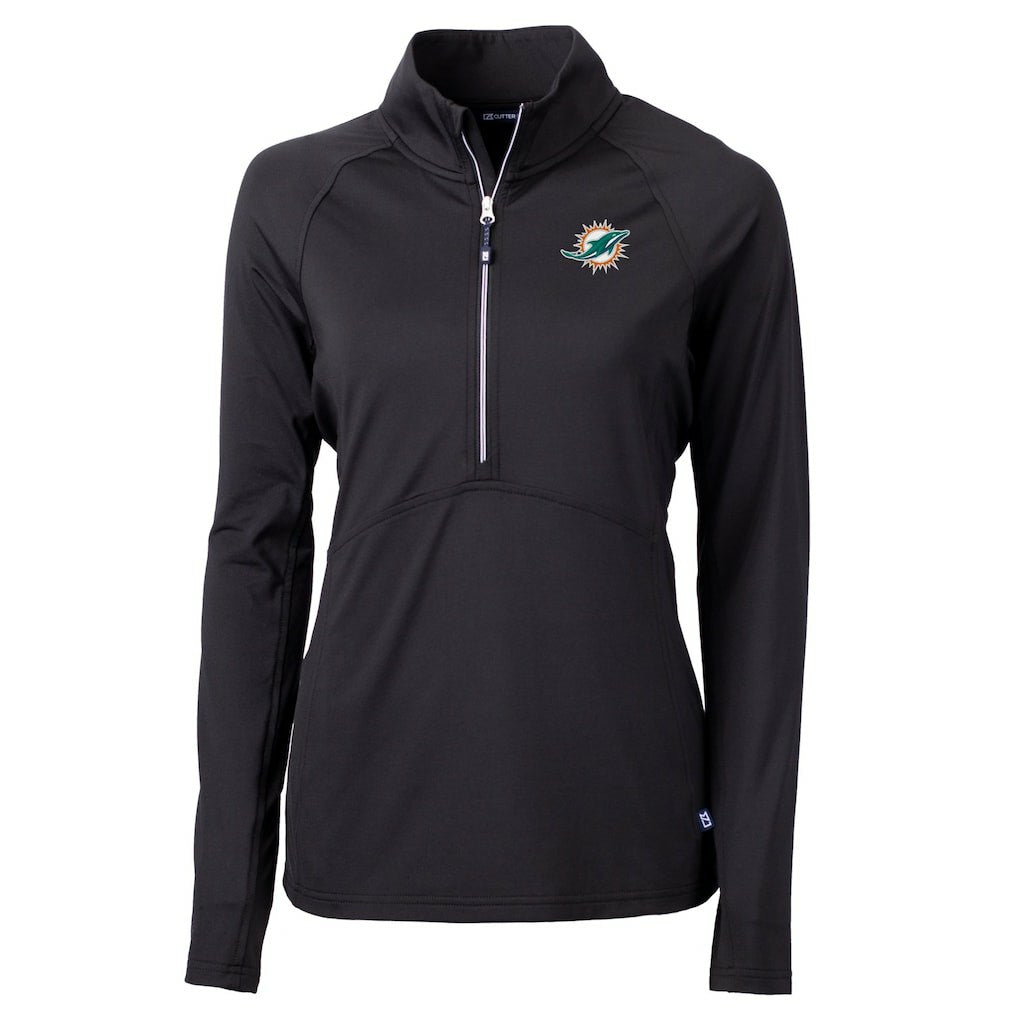 Miami Dolphins Cutter & Buck Women's DryTec Adapt Eco Knit Stretch Recycled Raglan Half-Zip Top Black
