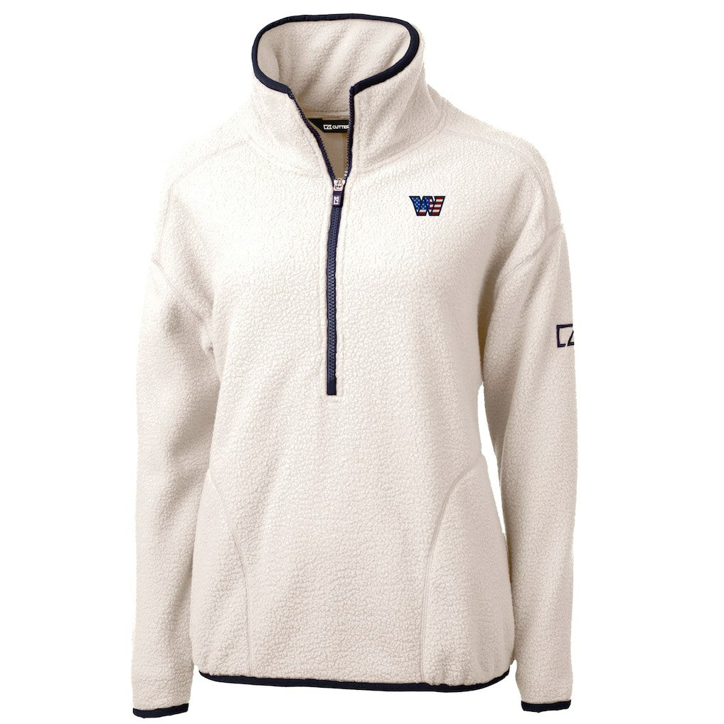 Washington Commanders Cutter & Buck Women's Americana Cascade Eco Sherpa Fleece Half-Zip Jacket Oatmeal