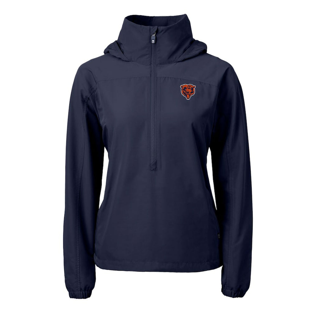 Chicago Bears Cutter & Buck Women's Charter Eco Recycled Half-Zip Hooded Anorak Jacket Navy