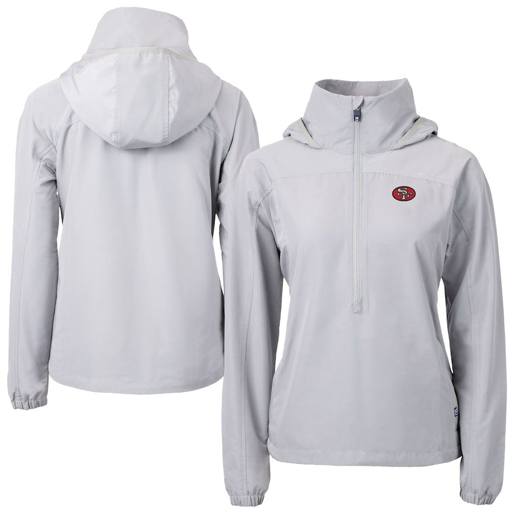 San Francisco 49ers Cutter & Buck Women's Charter Eco Recycled Half-Zip Hooded Anorak Jacket Gray