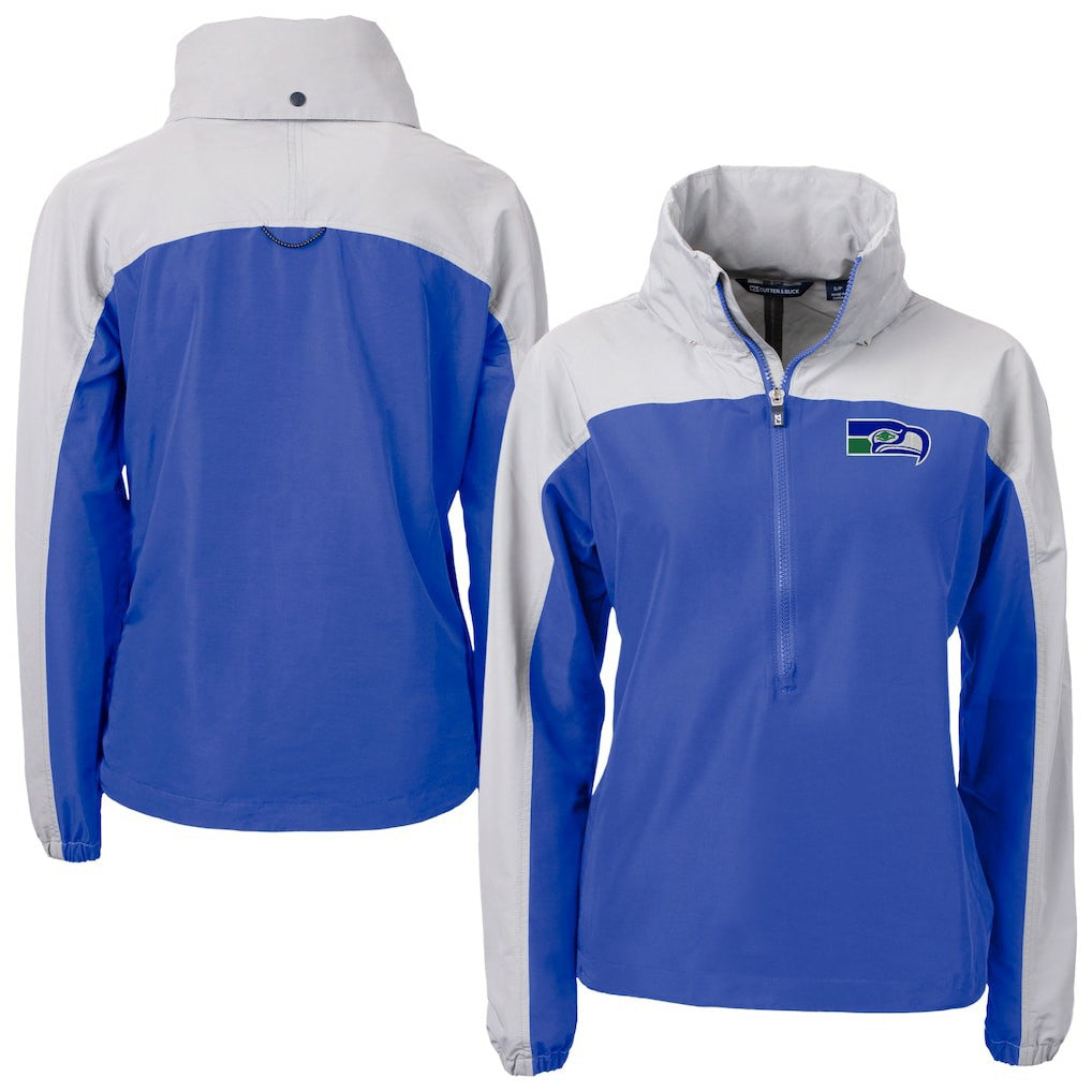 Seattle Seahawks Cutter & Buck Women's Charter Eco Recycled Half-Zip Hooded Anorak Jacket Blue